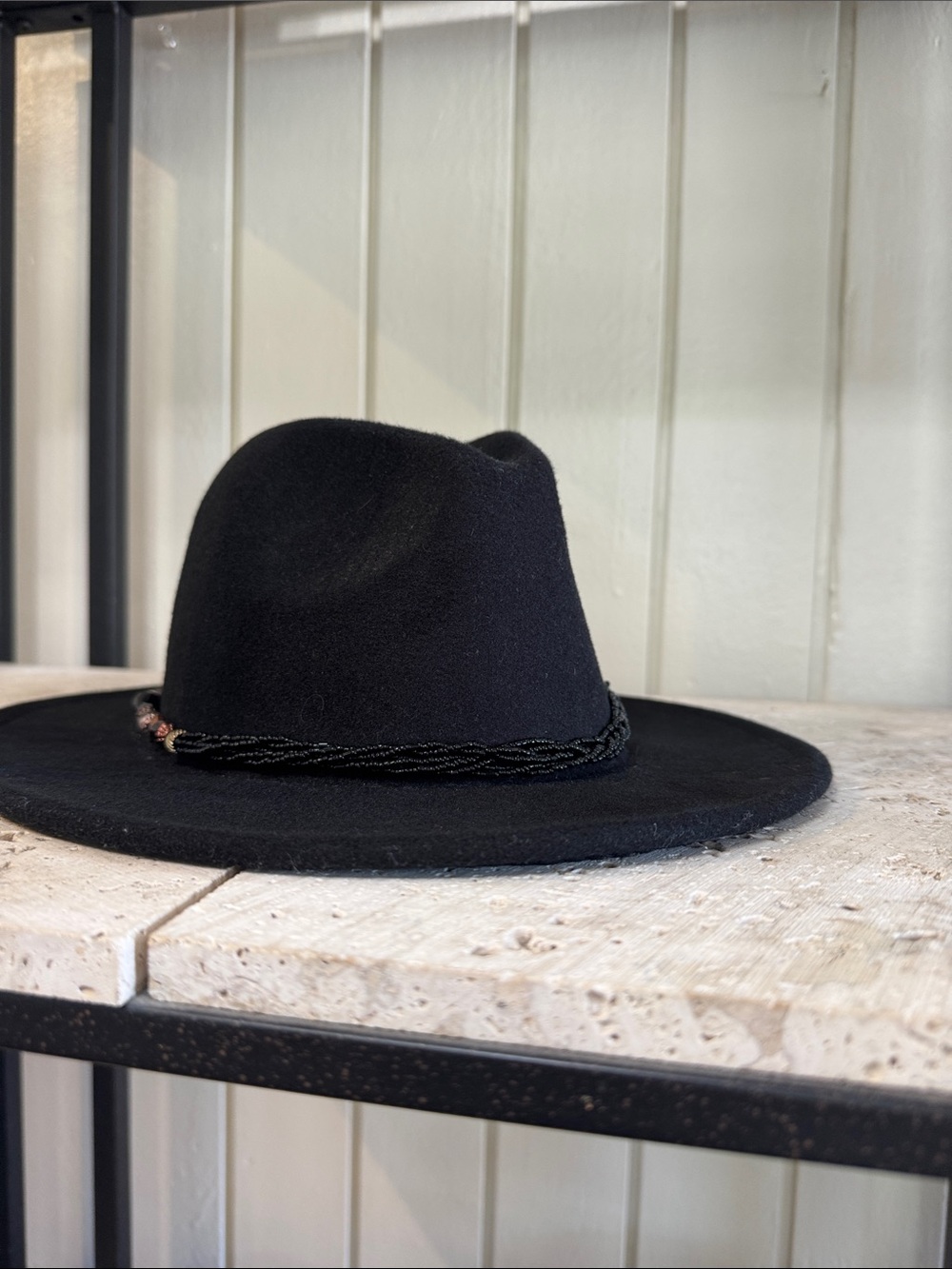 Black Wide-Brim Felt Fedora with Braided Band